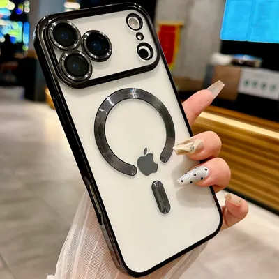 Immagine prodotto di Custodia magnetica trasparente per iPhone 17, compatibile con MagSafe, custodia protettiva galvanica con protezione della fotocamera Nero