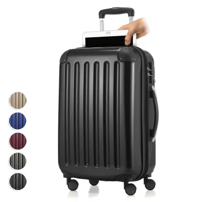 Produktbild von HAUPTSTADTKOFFER Alex - Handgepäck Laptopfach Hartschalen-Koffer Trolley Rollkoffer Reisekoffer 4 Doppel-Rollen, TSA, 55 cm, 42 L, Dunkelblau,Schwarz