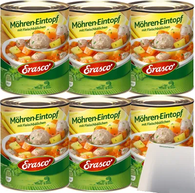Produktbild von Erasco Möhren-Eintopf mit Fleischbällchen 6er Pack (6x800g Dose) + usy Block