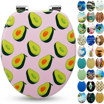 Produktbild von Sanfino® Premium WC Sitz "Pink Avocado" hochwertiger Toilettendeckel mit Absenkautomatik aus Holz, viele bunte Motive, einfache Montage