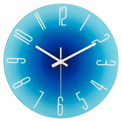 Stille Glas Wanduhr 30 cm, große Ziffern, blau, modern