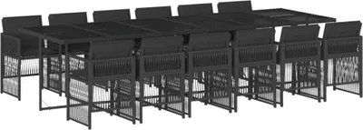 Produktbild von 13-tlg. Garten-Essgruppe mit Kissen Schwarz Poly Rattan