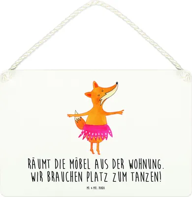 Produktbild von Mr. & Mrs. Panda Schild Fuchs Ballerina DIN A4 - Weiß - Geschenk, Geburtstag, Türschild, Yeah, Wandbild Holz, wandtafel, holzbild, Party, kleine aufmerksamkeit, Tanzen
