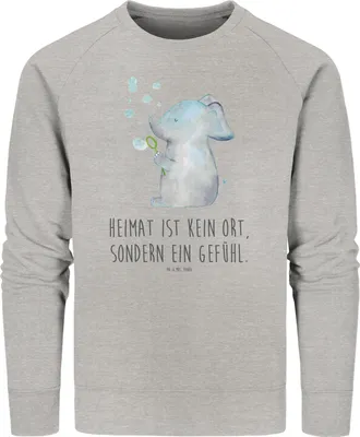 Produktbild von Mr. & Mrs. Panda Organic Sweatshirt Elefant Seifenblasen Größe XS - Heather Grey - Geschenk, Lustige Sprüche, Liebe, Pulli, Sweater, Elefanten, Baumwoll, Pullover, Heimat