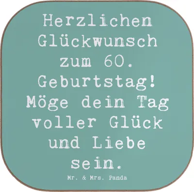 Produktbild von Mr. & Mrs. Panda Untersetzer für Gläser Spruch 60. Geburtstag Glückwunsch - Meeresbrise - Geschenk, gläseruntersetzer, Tischuntersetzer, Getränkeuntersetzer, Alter, Glas