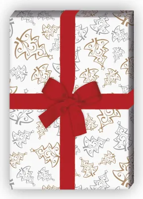 Produktbild von Ornamentales Weihnachtspapier mit Weihnachtsbäumen, weiß, 32 x 48cm - G9845, 32 x 48cm