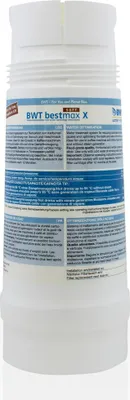 A product image of a water filter cartridge with text labels.