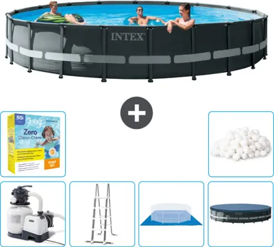 Produktbild von Intex Round Ultra XTR Frame Swimming Pool – 610 x 122 cm – inklusive Pumpe – Leiter – Bodenplane – Abdeckung Wartungspaket - Filterbälle