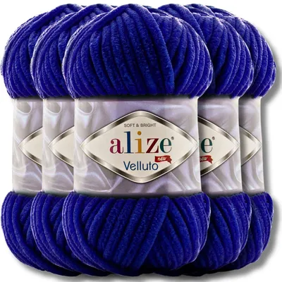 Imagen del producto de Alize 5x 100g Velluto, hilo grueso, color sólido, chenille, ideal para tejer a crochet o a dos agujas (Azul marino | 360)