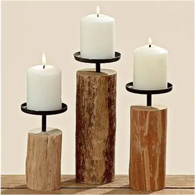 Produktbild von Kerzenleuchter Tempe 3er Set Holz rustikal