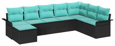 Produktbild von vidaXL Gartensofa-set mit Kissen 8 pcs Schwarz Poly-Rattan