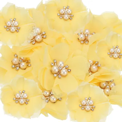 Produktbild von Strass-Perlen-Chiffonblumen - Zum Nähen und Verzieren - 15 Stück - 6 cm - Gelb