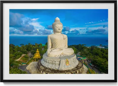 Produktbild von Buddha Phuket Thailand– Wandbild mit Rahmen – Gerahmtes Bild  – Wanddekoration – 100x70 cm –  Schwarz Rahmen