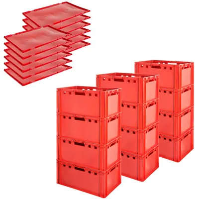 Produktbild von Fleischkiste E3 mit Deckeln Fleischkiste Rot Fleischerkiste Fleischkisten Kiste Fleischkiste Eurobox Lebensmittelecht 60 x 40 Metzgerkiste Auswahl Kingpower, Anzahl:12