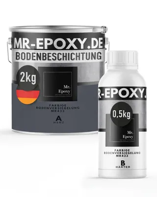 Produktbild von Mr. Epoxy Epoxidharz Bodenbeschichtung (2,5 kg, RAL 7015 Schiefergrau) - 2K Betonfarbe für Garagen, Keller & Werkstatt Boden - Flüssigkunststoff Epoxid Grundierung und Bodenversiegelung