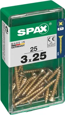 Image de Boîte 25 Unités. Vis A Bois Spax Cab. Plat Yellox 3.0x25mm Spax