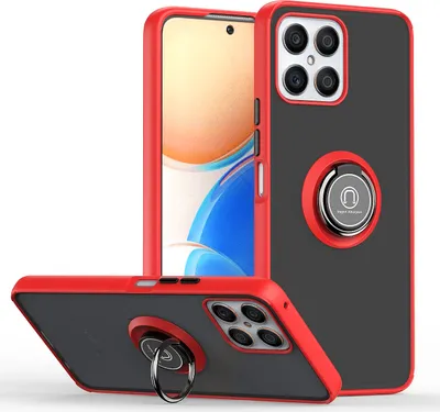 Produktbild von Honor X8 Hülle, Ring Halter Ständer Matte Transluzent TPU Rahmen Stoßfest Schutzhülle für Honor X8 Rot