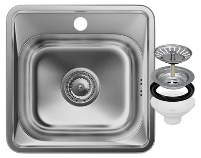 Spülbecken 32x27 cm, Edelstahl, Einzelbecken, mit Siphon-Set