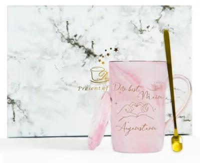 Produktbild von Kaffeetasse Rosa 400ml Keramik "Du bist mein Augenstern" Geschenk für Frauen