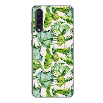 Produktbild von MuchoWow® Handyhülle Schutzhülle Hülle für Samsung Galaxy A50 Blätter - Ananas - Muster Silikon Softcase Handy Hülle - Mobiltelefonhülle