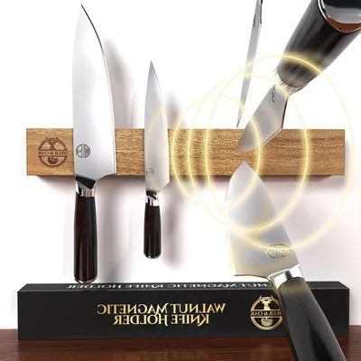 Image de Porte-outils magnétique double en bois de noyer, 40 cm