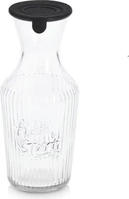 Produktbild von ZELLER 19654 Glaskaraffe 1200 ml mit Silikondeckel, schwarz, ca. Ø 11 x 25,5 cm