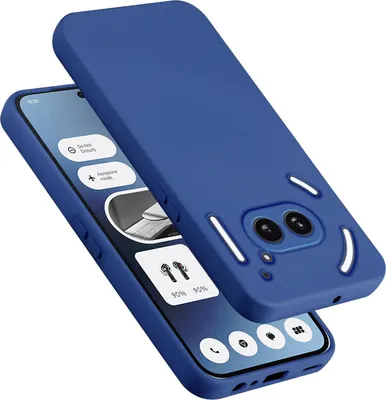 A blue phone case is shown on top of a blue smartphone.
