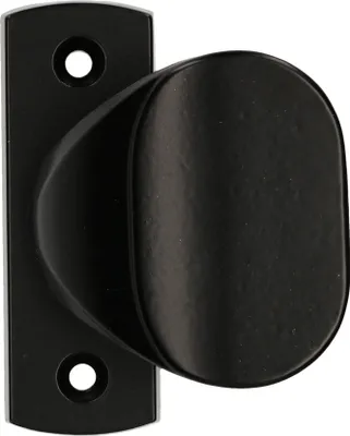 A black door knob with a mounting plate.