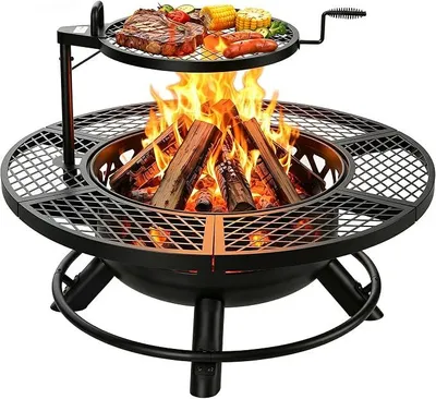 Produktbild von Feuerstelle mit Schürhaken, 102 cm Outdoor Feuerstelle Terrasse, Holzbrennende Feuerstellen für Draußen mit Grill