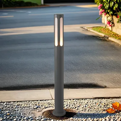 Obrázek produktu pro Skleněný hliníkový sloupek E27 IP42 100 cm černý kulatý moderní venkovní svítidlo