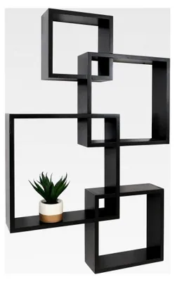 Produktbild von Wandregal HWC-P23, Schweberegal Wanddekoration Hängeregal Würfelregal Designregal, 4 Regale - schwarz