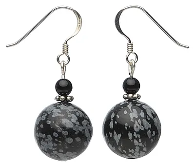 Produktbild von Ohrringe Ohrhänger aus Obsidian & Onyx 925 Silber schwarz grau Ohrschmuck