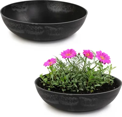 Produktbild von Runde bauchige 30 cm Pflanzschale für draussen, schwarz marmoriert