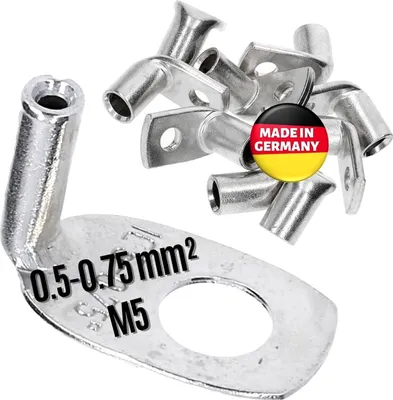 Productafbeelding van 10 stuks Kalitec KA01-L5, standaard buiskabelschoenen, hoekig, voor draden van 0,5mm²-0,75mm², M5, zonder zichtopening, 90°, gemaakt in Duitsland
