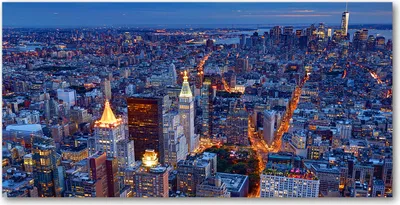 Produktbild von Tulup® Glas-Bild - 100x50 -Wandkunst - Wandbild hinter gehärtetem Sicherheitsglas  - Landschaften - Manhattan bei Nacht - Blau