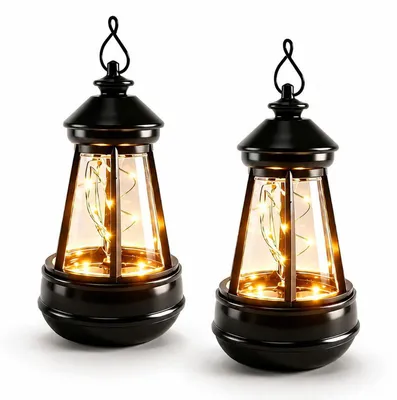 Produktbild von 2er-Set Mini Solar Hängelaternen (14×7,5 cm) – warmweiß, IP65 wasserdicht – Solarlampe und Gartendeko für Terrasse und Balkon