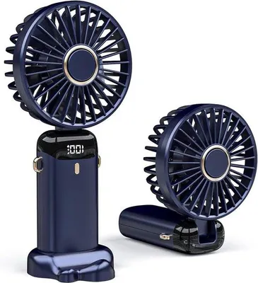 Image de Mini-ventilateur de poche à 5 vitesses, design bleu pliable et batterie rechargeable par USB de 3000 mAh
