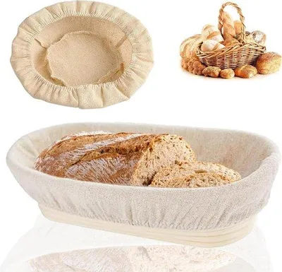 Zdjęcie produktu dla Koszyk do wypieku chleba "Rijsmand Brood" - owalny - do pieczenia chleba - ręcznie tkany z rattanu - 25 cm - naturalny