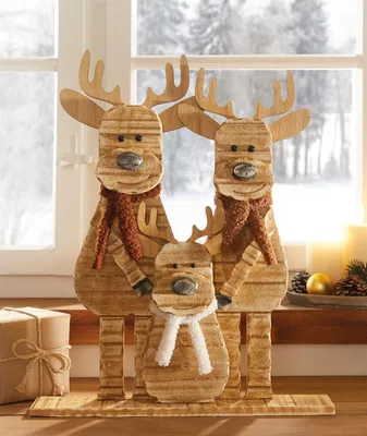 Produktbild von Weihnachtsdeko "Rentier-Familie" aus recyceltem Holz, 43 cm hoch, Dekofigur innen, Holzdeko