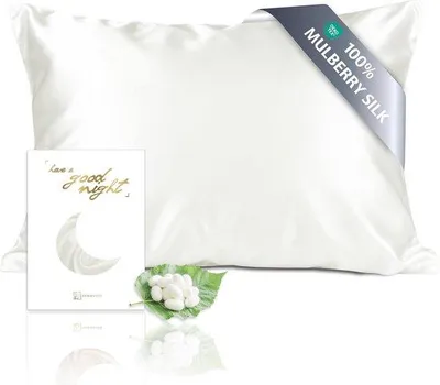 Productafbeelding van Famanu kussensloop, 100% zijde, 19 momme, 50 x 70 cm, natuurwit
