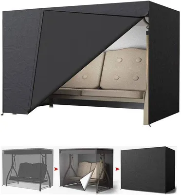 Zdjęcie produktu dla Osłona ochronna Ibenzoa® dla ławki bujanej dwuosobowej – wykonana z tkaniny Oxford 600D z powłoką PVC i ochroną UV, wodoodporna, wiatroodporna, czarna, wymiary: 150×100×165×140 cm