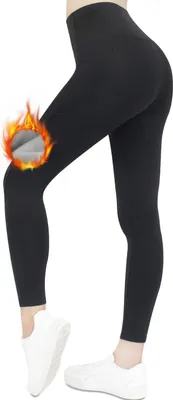 Produktbild von Thermoleggings Damen mit Fleece Gefütterte Thermo Leggings für Winter High Waist Strumpfhose Kuschelig Warm Elastisch Sport, Schwarz, Größe 2Xl/3XL