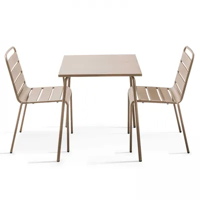 Produktbild von Set aus quadratischem Tisch und 2 Stühlen Taupe - Oviala Palavas