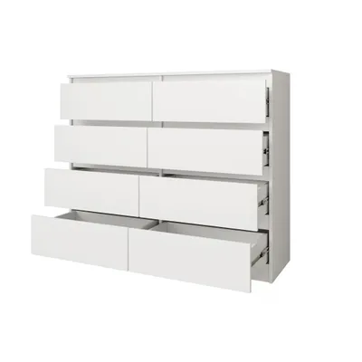 Produktbild von BEAUTYSOFA Kommode LEMON 100 cm Weiß/Weiß – Modernes Sideboard mit 8 Schubladen grifflos, Highboard für Schlafzimmer, Wohnzimmer & Flur