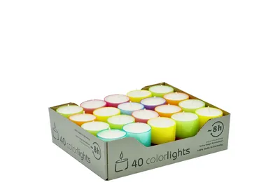 Produktbild von Teelichter Summerlights farbige Hülle 40er Box Colorlights Nightlights 8 h