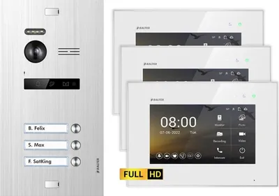 Produktbild von BALTER EVO HD Unterputz Silber 3x7" Monitor Weiß Video Türsprechanlage Set 3 Teilnehmer