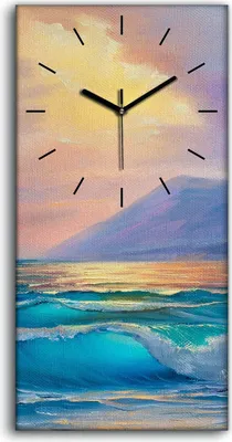 Produktbild von Dekor Leinwand Uhr Wandbilder 30x60 Gemälde Küste Ozean Meer Wellen Himmel - schwarze Hände