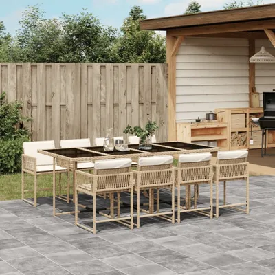 Produktbild von Möbel 9-tlg. Garten-Essgruppe mit Kissen Beige Poly Rattan - Sitzgruppe 3211462