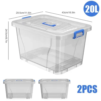 Produktbild von Aufbewahrungsbox mit Rollen 20L - Kunststoff Aufbewahrungskiste mit Deckel - 2er Set - Stapelbar - Mit Tragegriffen - Transparent