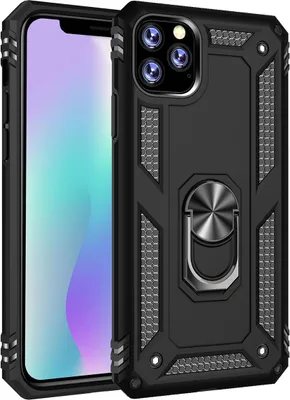 Produktbild von LaimTop iPhone 11 Pro Max Hülle, Hybrid Robuste Rüstung Drehbarer Ring Halter Ständer Dual Layer Hard PC + TPU Stoßfest Schutzhülle für iPhone 11 Pro Max Schwarz